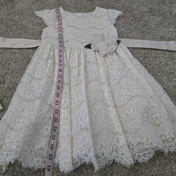 Rare Editions Girls Lace Dress Cream Flower Sash Wedding Party Holiday Size 6X - Picture 6 of 7